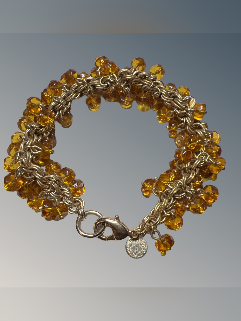 Roberta Chiarella Amber Color  Crystal Dangle Beaded Bracelet Gold Tone